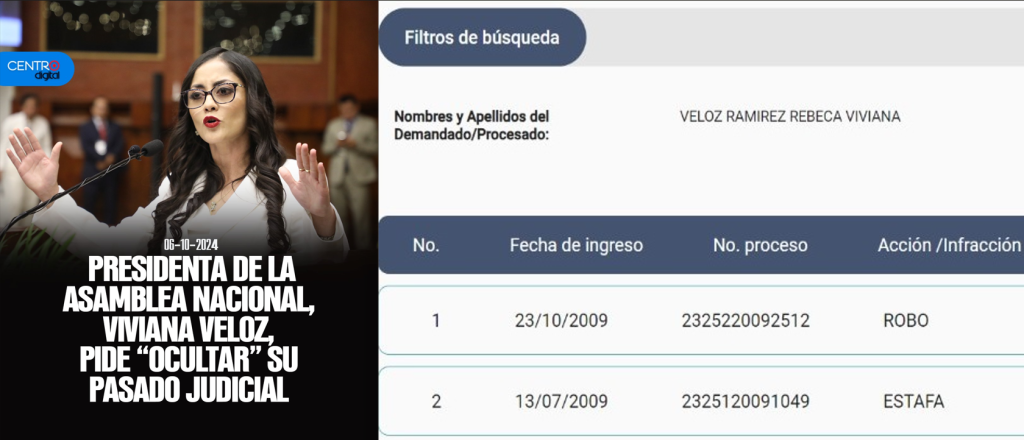 Viviana Veloz quiere que se oculten causas penales en su contra, Uno era por robo y el otro por estafa.