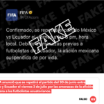 El supuesto ‘post’ de la FIFA anunciando la repetición del partido entre México y Ecuador es falso